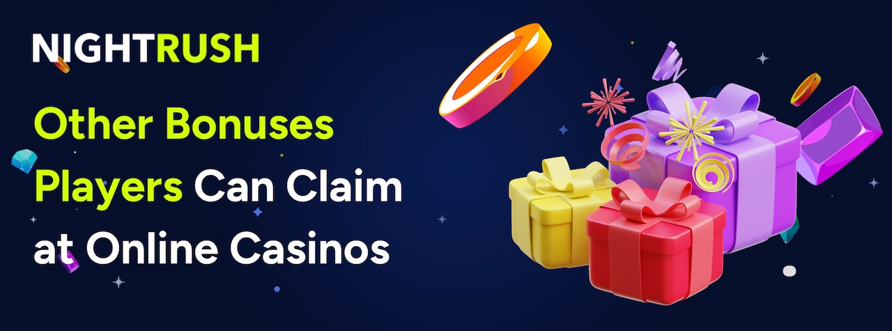 Other Bonuses Players Can Claim at Online Casinos title and gifts on a blue background.