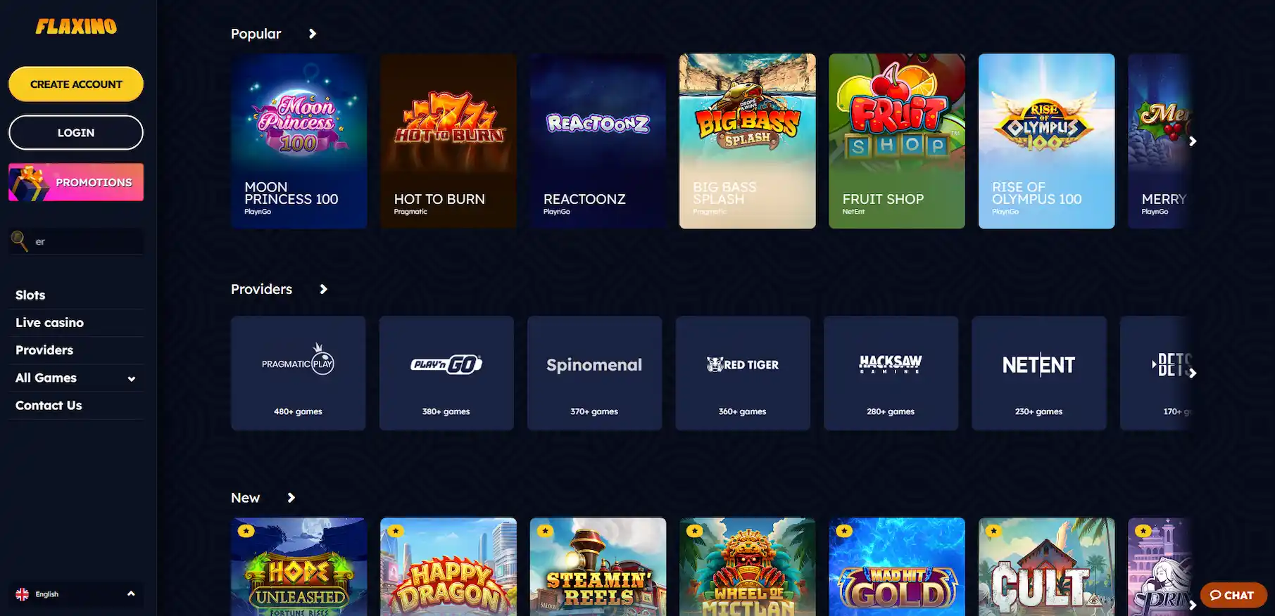 Flaxino Casino main page