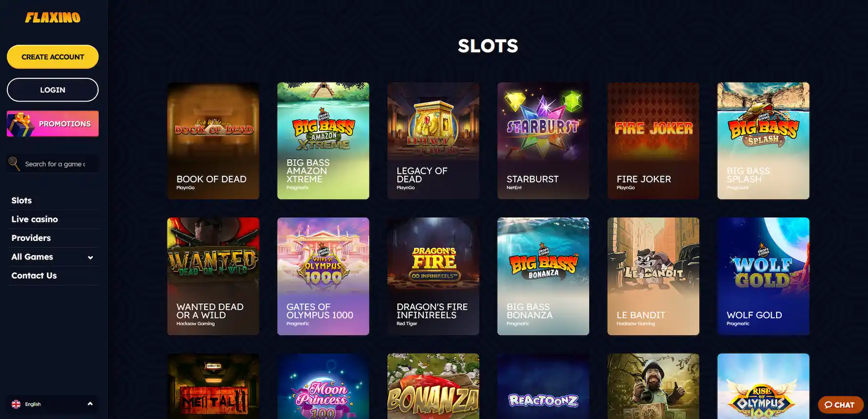 Flaxino Casino slot games