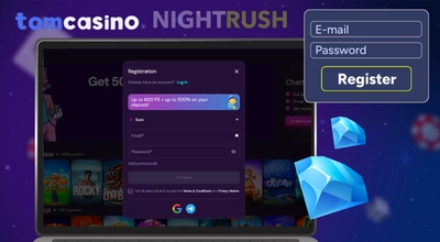 Tomcasino registration screen