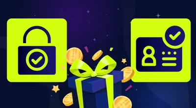 SSL and KYC logos with a gift box against a starry background.