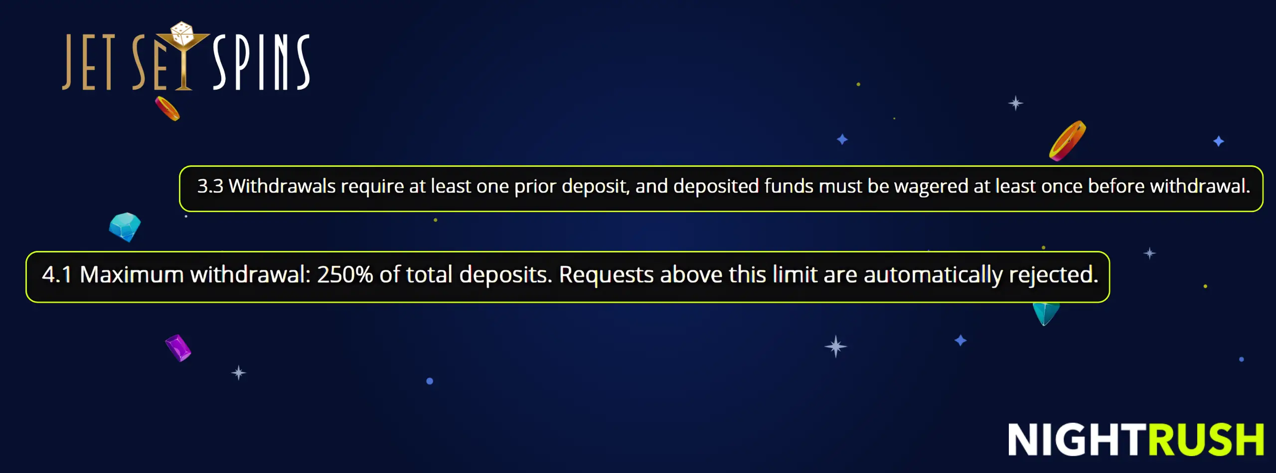 JetSetSpins Casino withdrawal policy