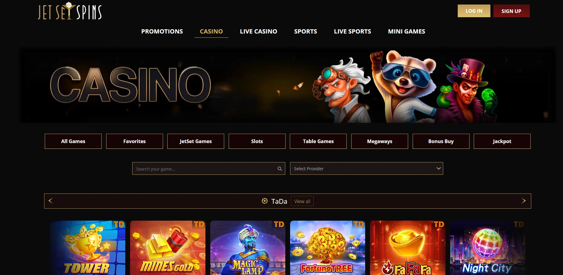 JetSetSpins Casino games page