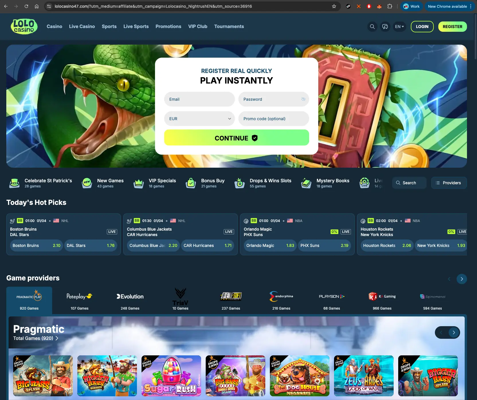 Lolo Casino Homepage