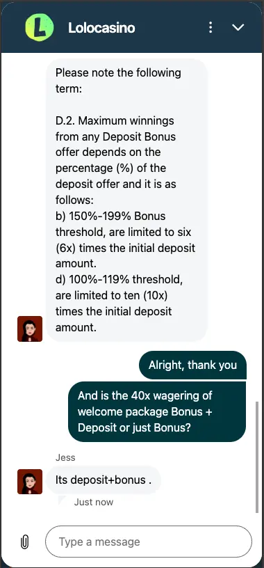 Lolo Casino Mobile bonus live chat