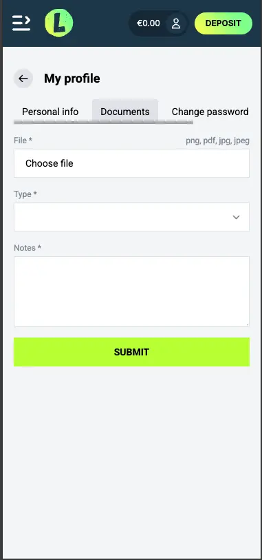 Lolo Casino Mobile Profile Documents