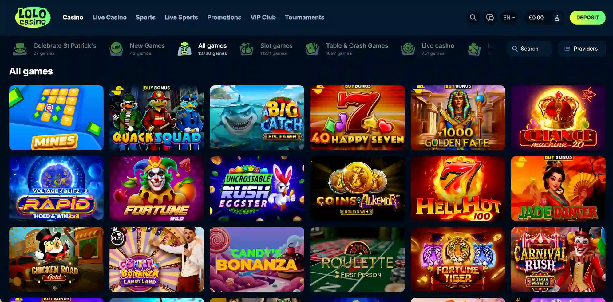 Lolo Casino game library.
