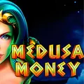 A mythical woman with green snakes for hair poses next to the Medusa Money game logo.