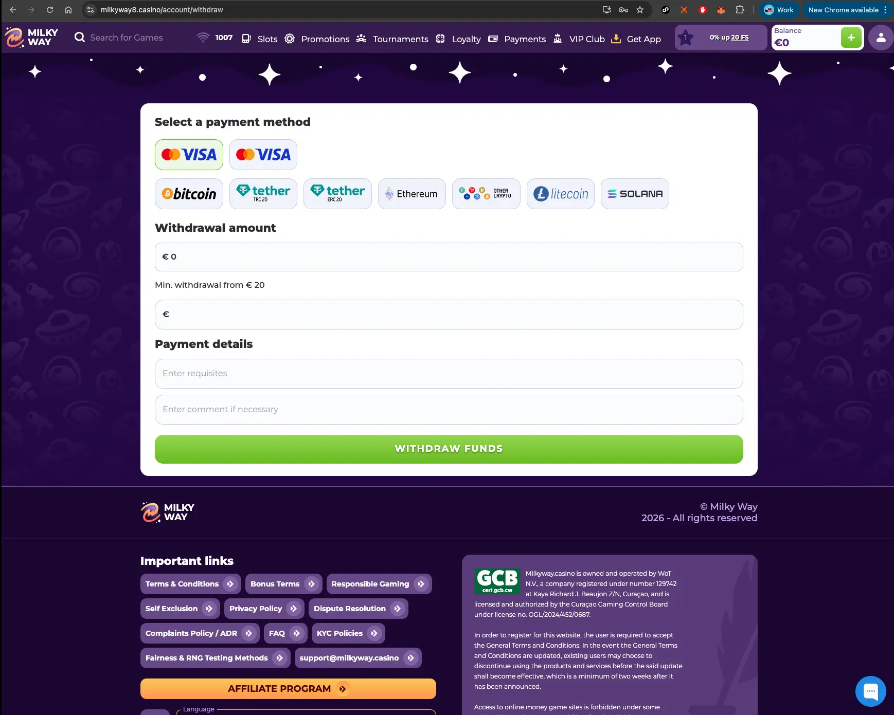 MilkyWay casino deposit methods