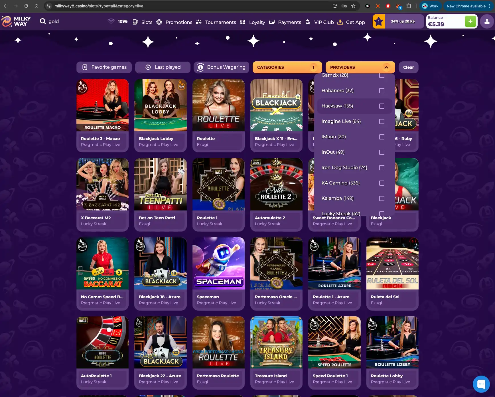 MilkyWay casino live games