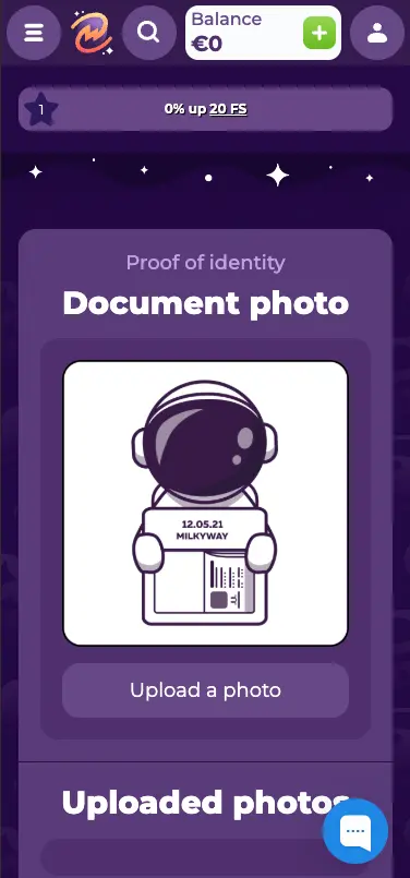 MilkyWay casino Proof of identity screen