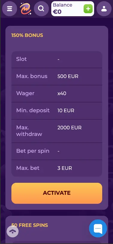 MilkyWay casino first deposit bonus screen