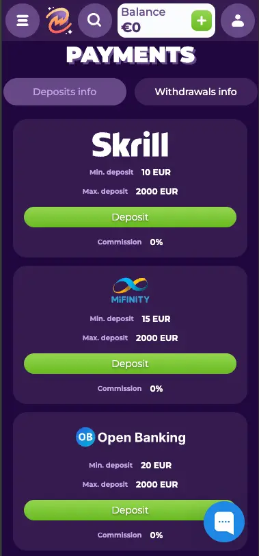 MilkyWay casino deposit methods screen