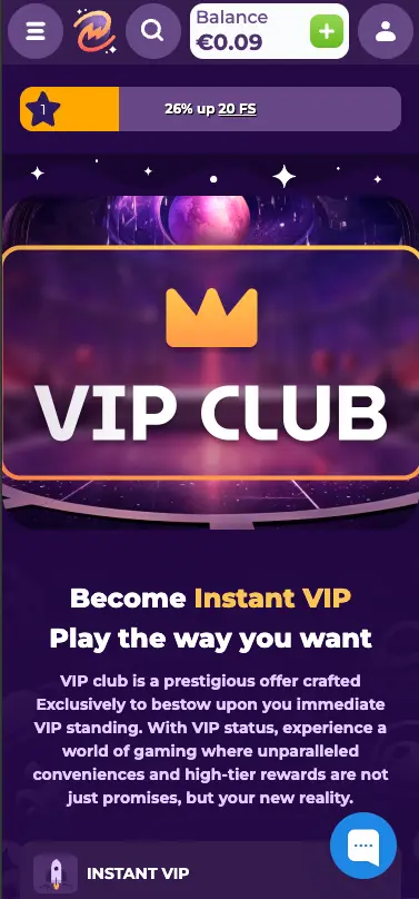 MilkyWay casino VIP club screen