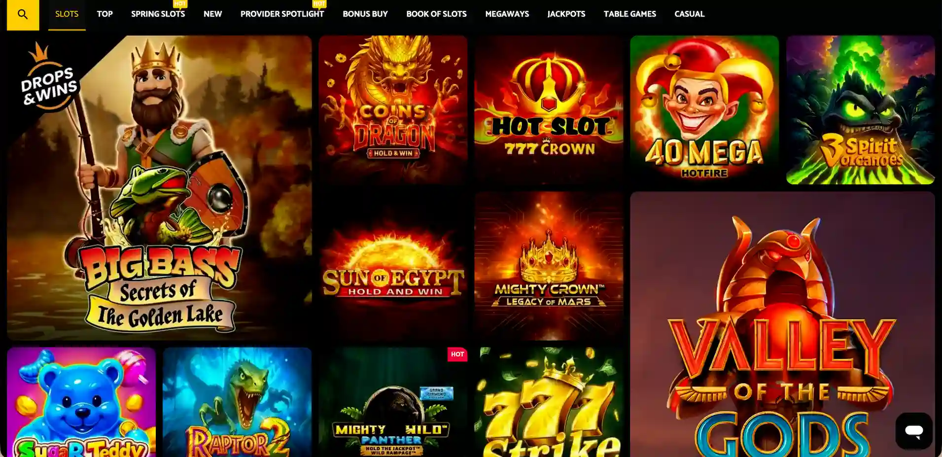 PalmSlots Casino game selection.
