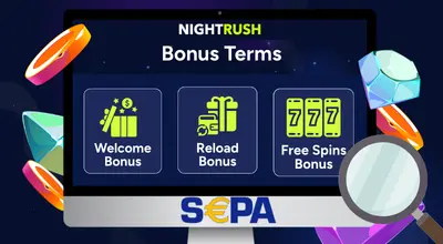 Bonus terms on a screen with an SEPA logo against a starry background.