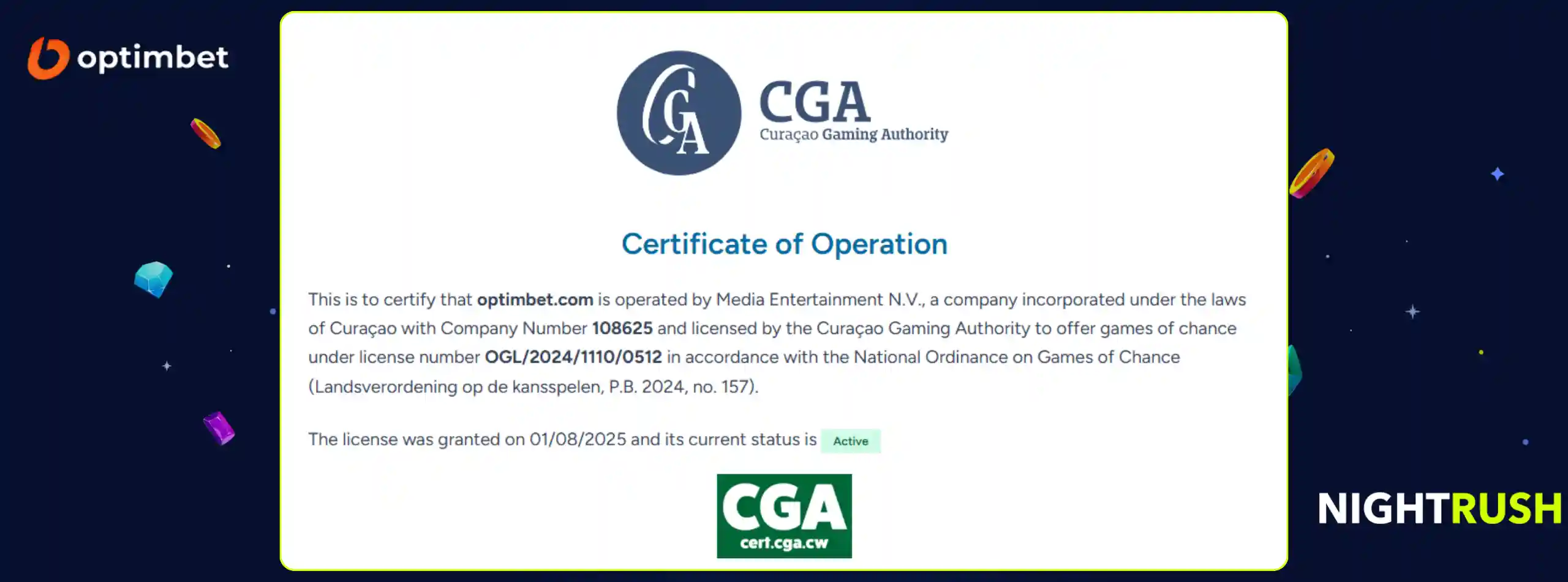 A callout box highlights Curaçao licence of OptimBet.
