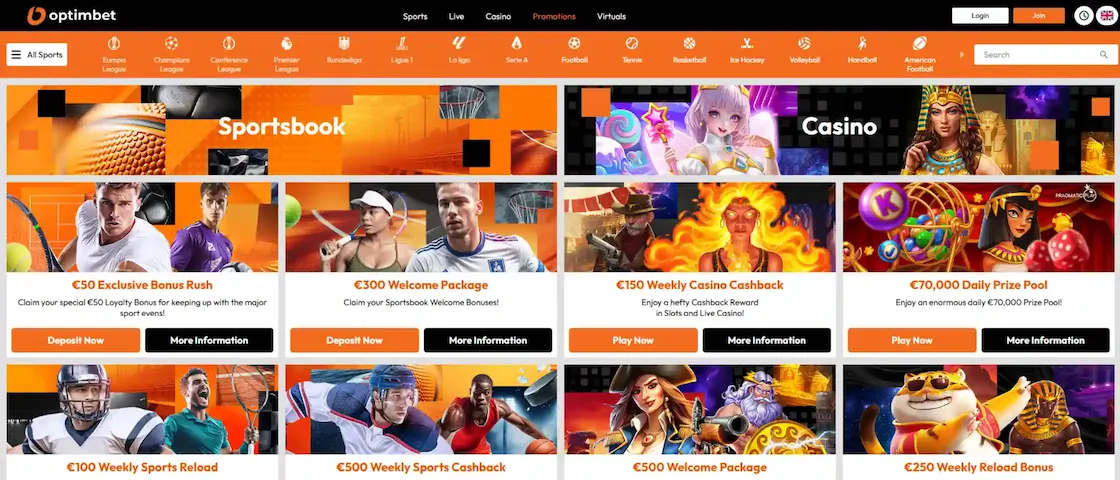 Screenshot of OptimBet Promotions page.