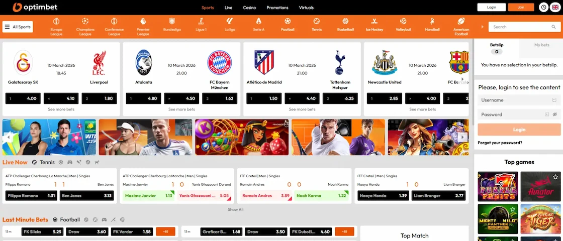 Screenshot of OptimBet’s sportsbook.