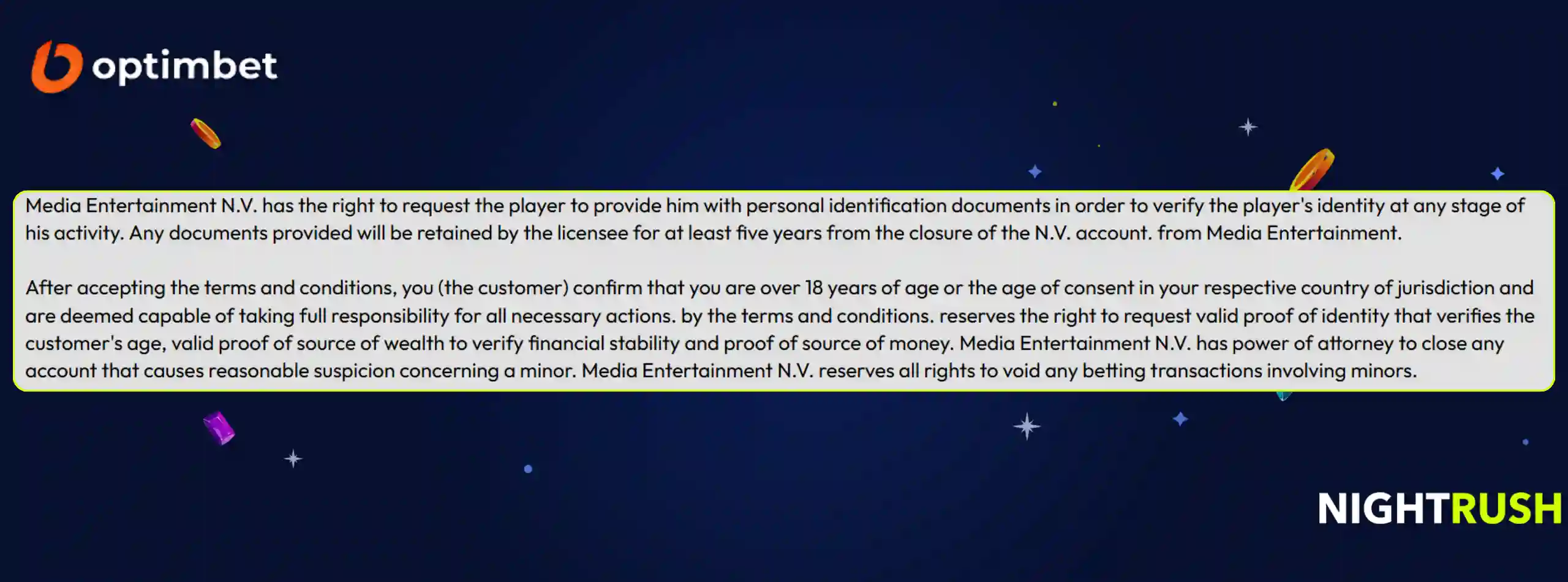 A callout box highlights the KYC process at OptimBet.