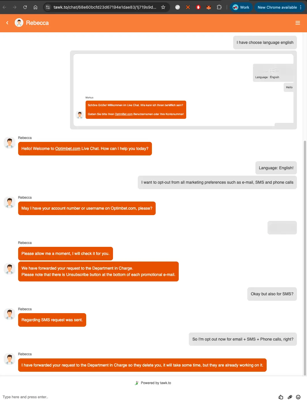 Optimbet casino live chat about marketing preferences
