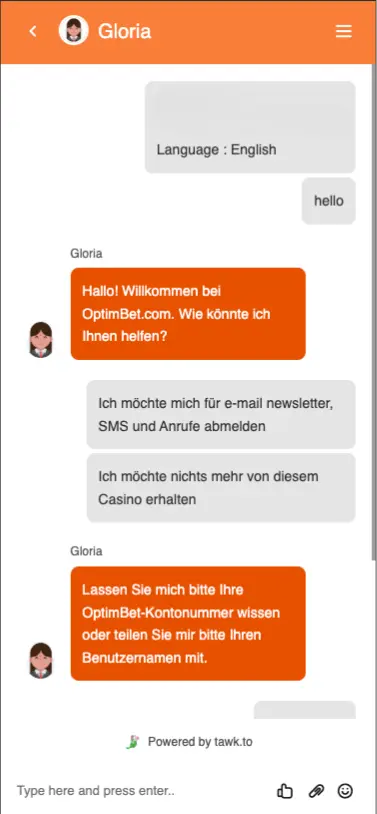 Optimbet casino live chat about marketing preferences