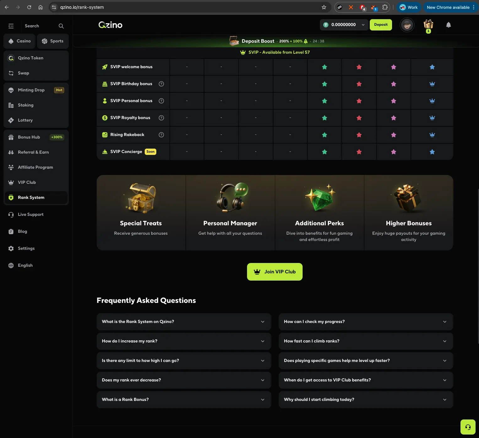Qzino casino FAQ section