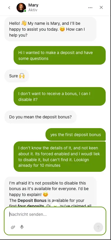 Qzino casino live chat about forced bonus activation