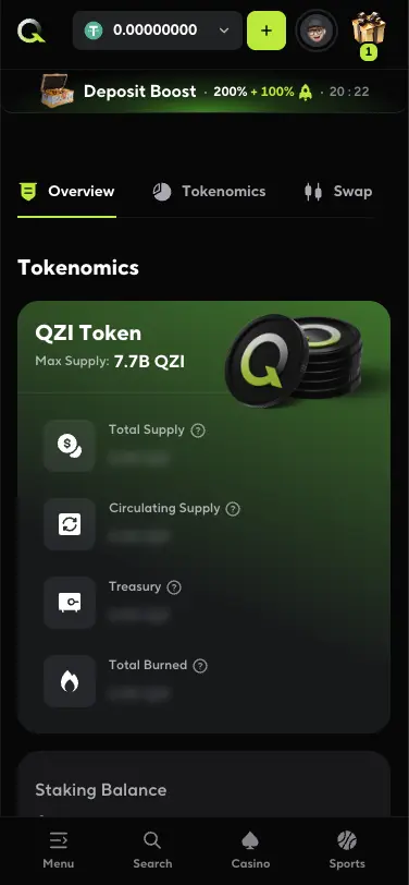 Qzino casino overview page