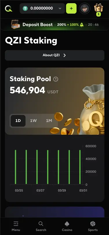Qzino casino staking page