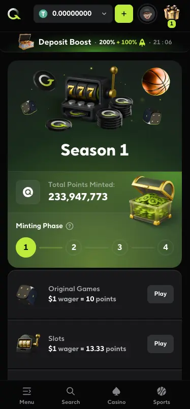 Qzino casino season page