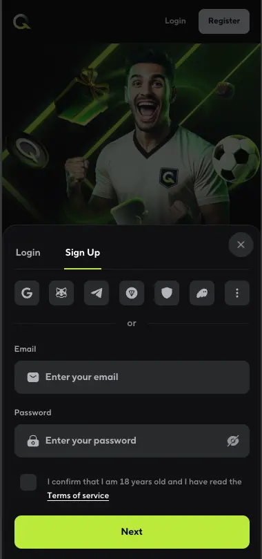 Qzino casino sign up section