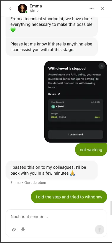 Qzino casino live chat about withdrawal