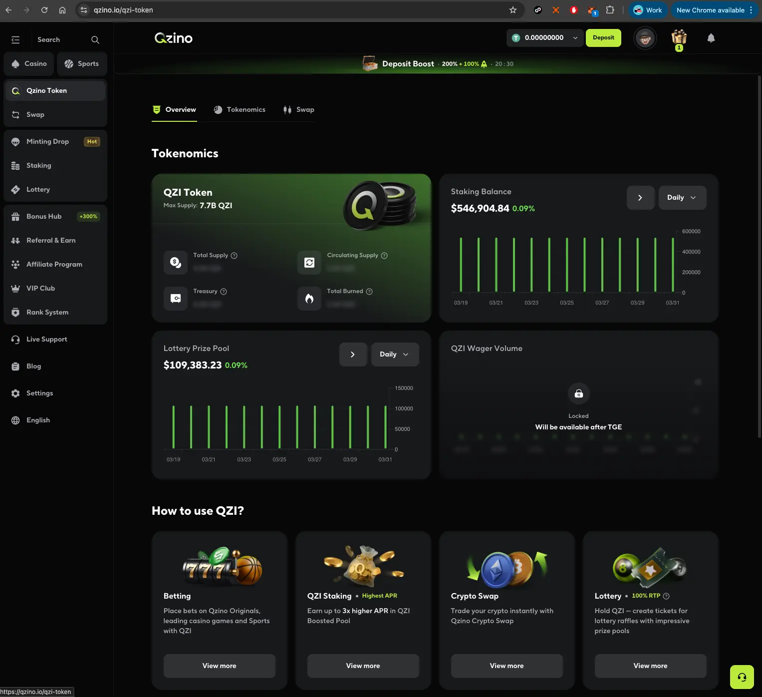 Qzino casino overview page