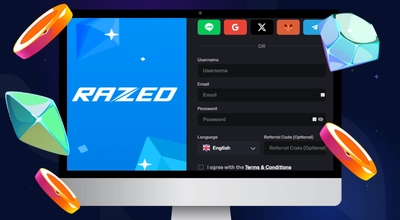 Laptop shows registration form at Razed