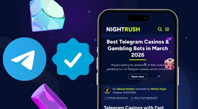 A smartphone displays a guide for Best Telegram Casinos & Gambling Bots.