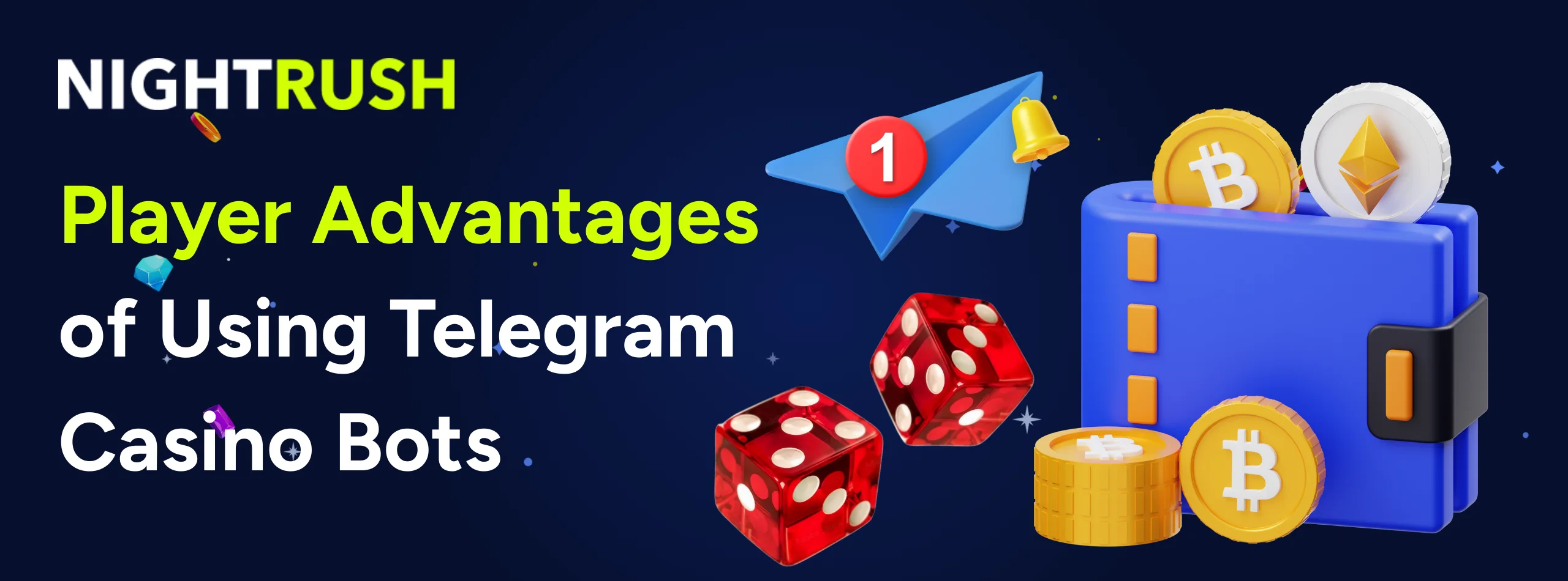 Banner titled Player Advantages of Using Telegram Casino Bots with 3D gambling icons.