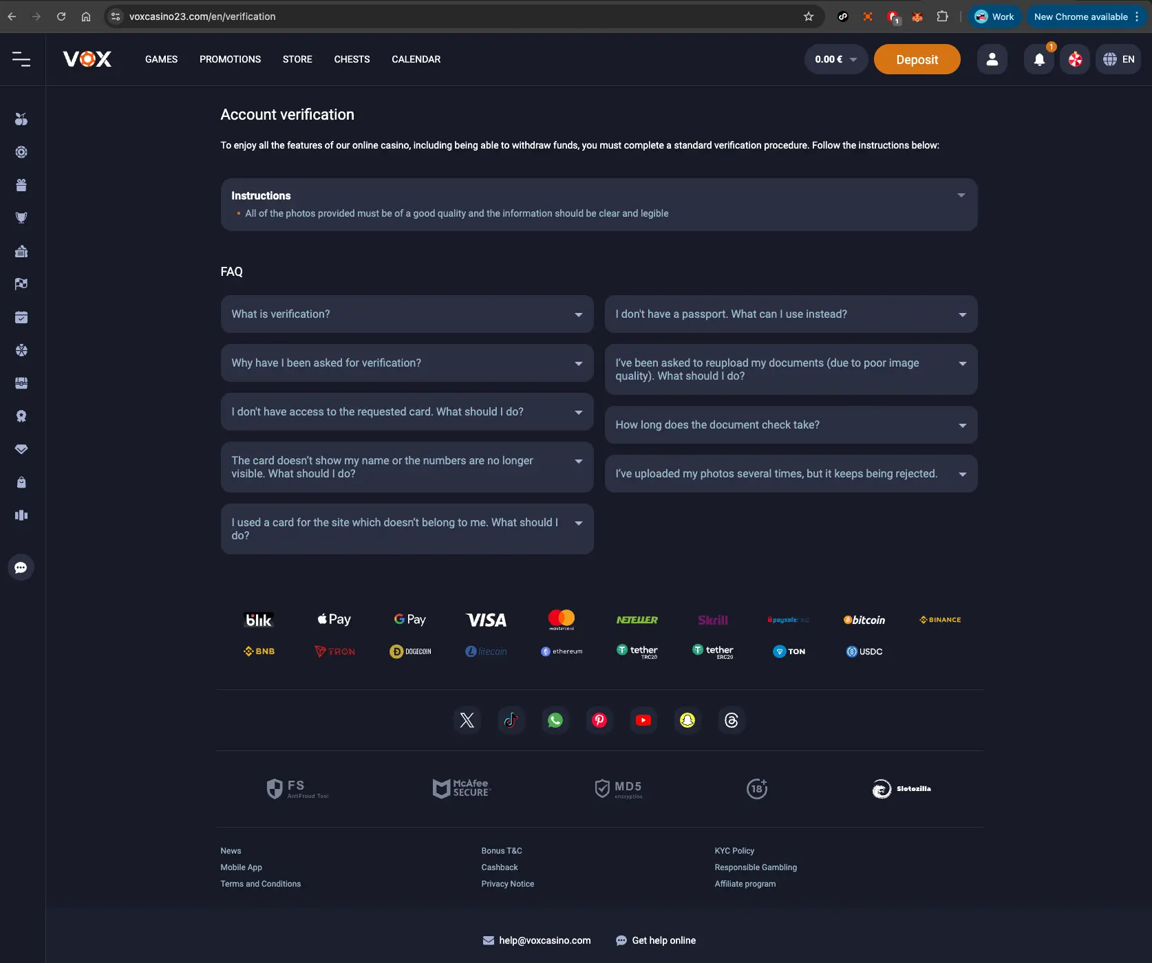 Vox Casino Account Verification