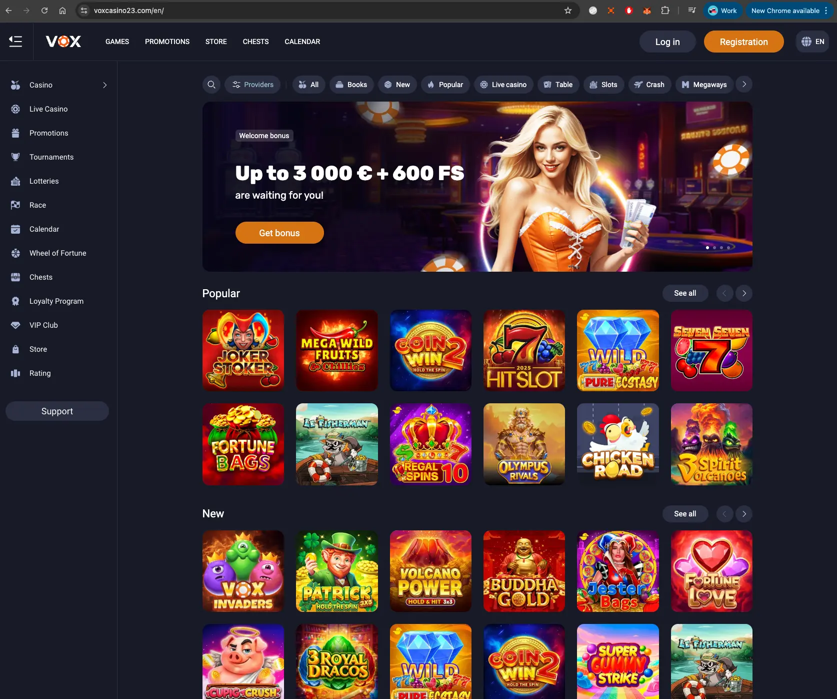 Vox Casino Homepage