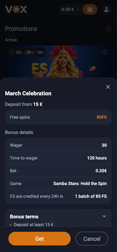 Vox Casino Mobile March Promotion