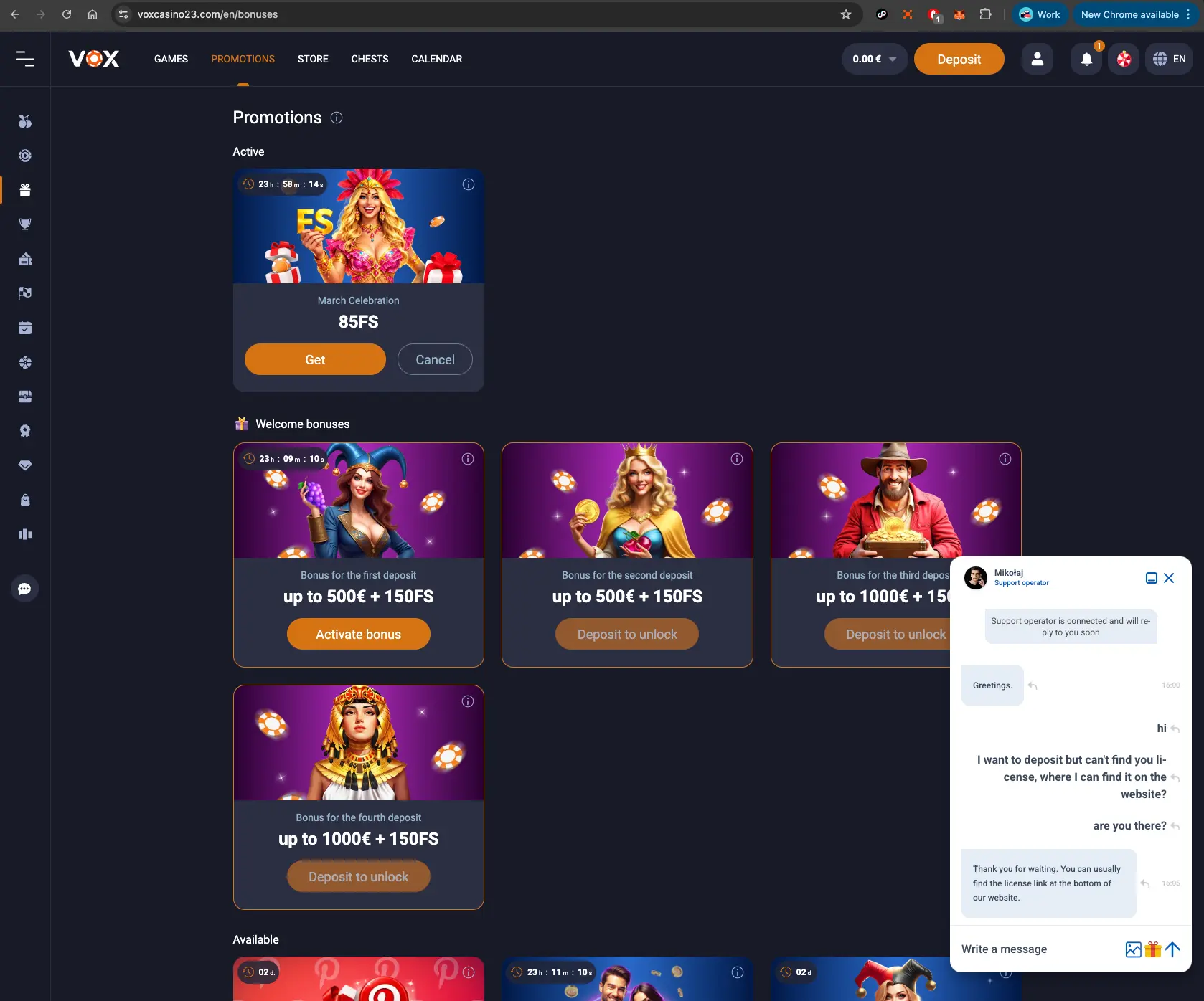 Vox Casino Promotions And Live Chat