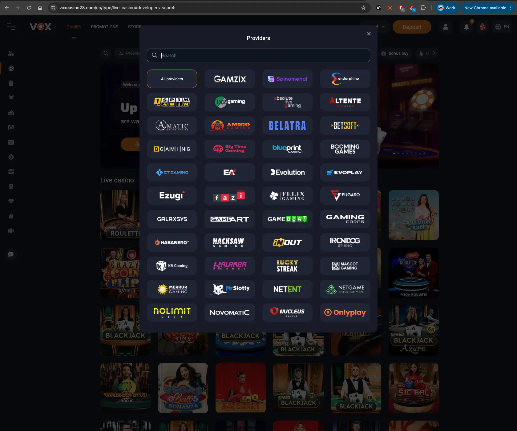Vox Casino Providers
