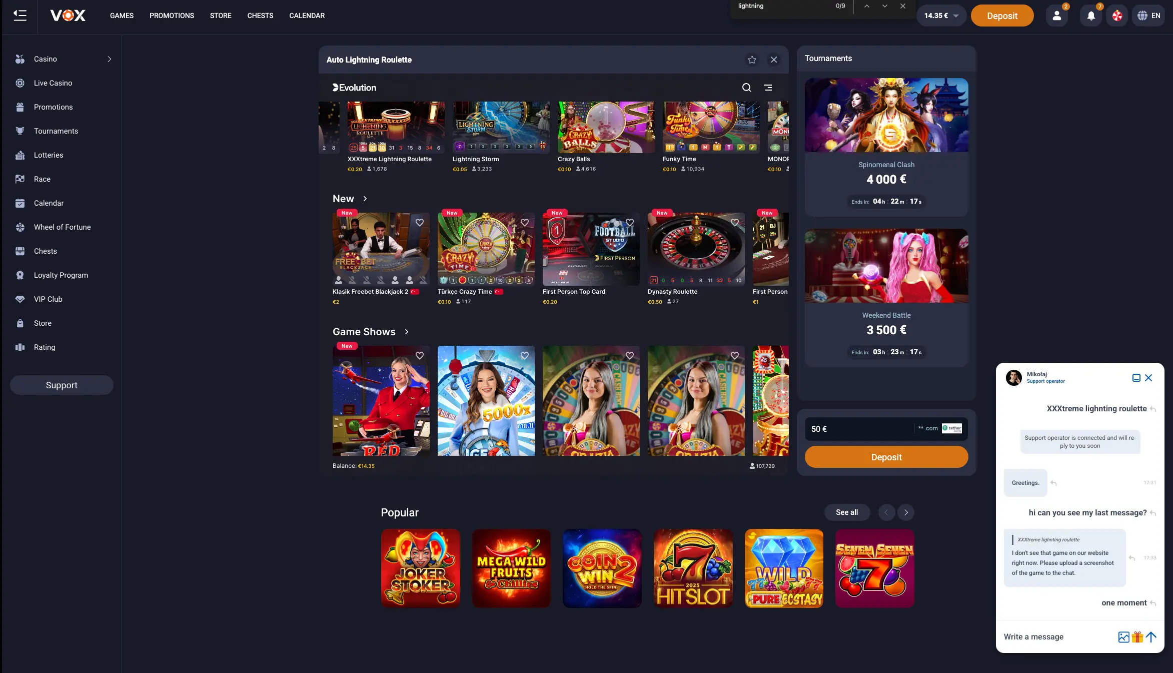 Vox Casino Roulette Chat Support