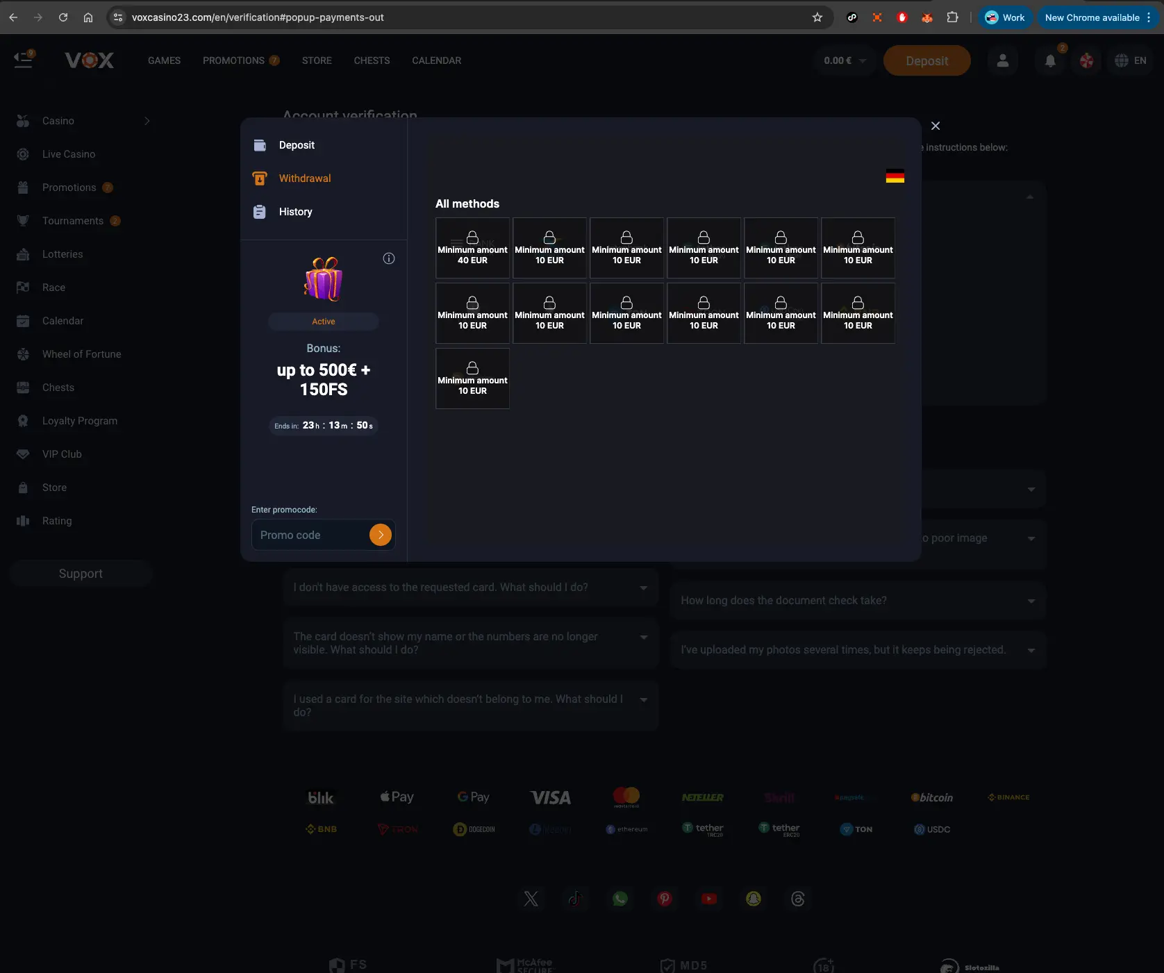 Vox Casino Withdrawal Methods