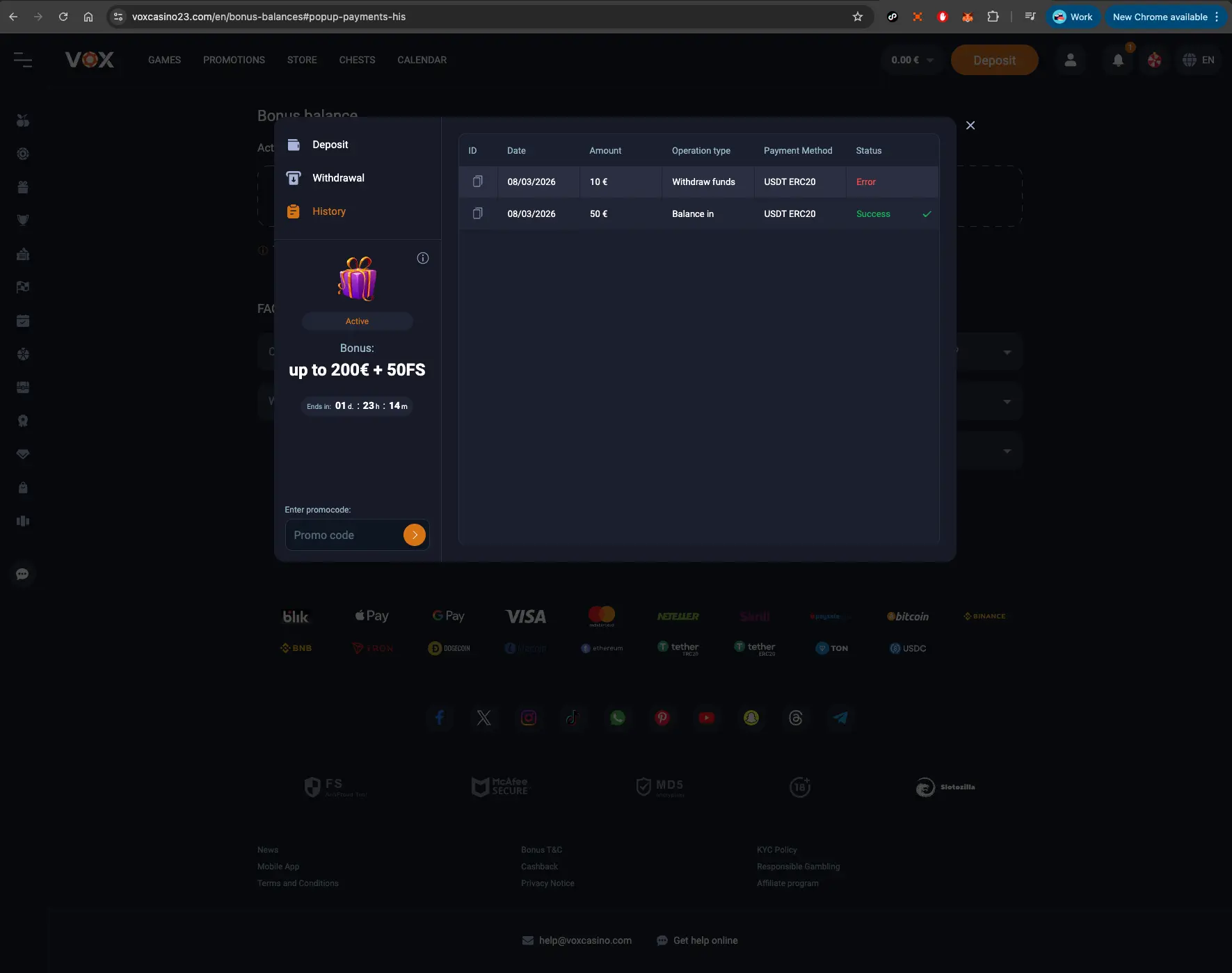 Vox Casino Withdrawal Warning