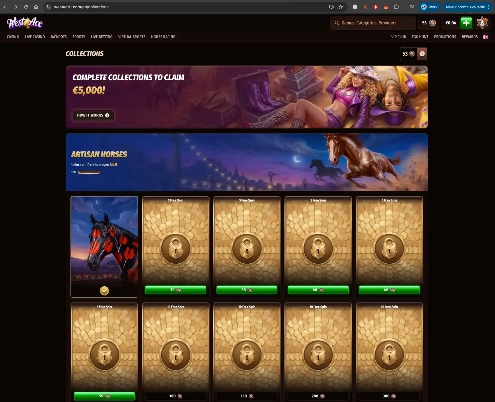 WestAce casino collections page