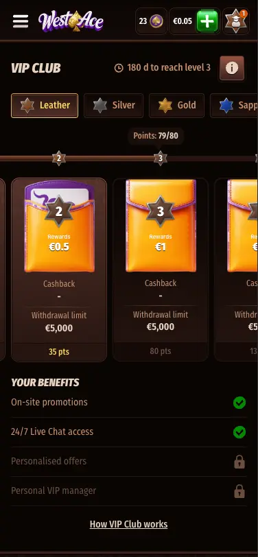 WestAce casino VIP Club page