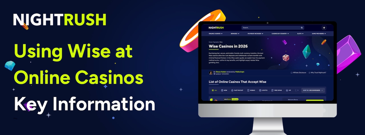 A laptop displaying a Wise Casinos in 2026 guide on a dark, starry background.