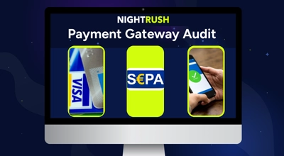 A monitor displays a Payment Gateway Audit with icons for Visa, SEPA, and mobile payments.