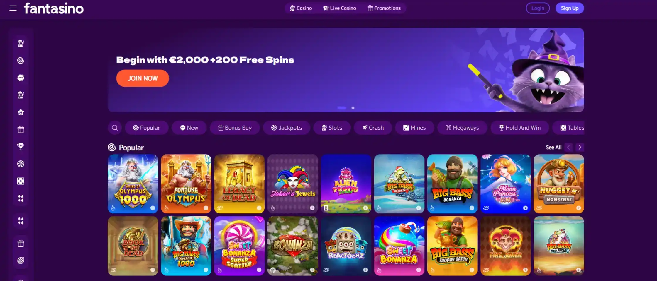Screenshot of Fantasino Casino’s homepage.
